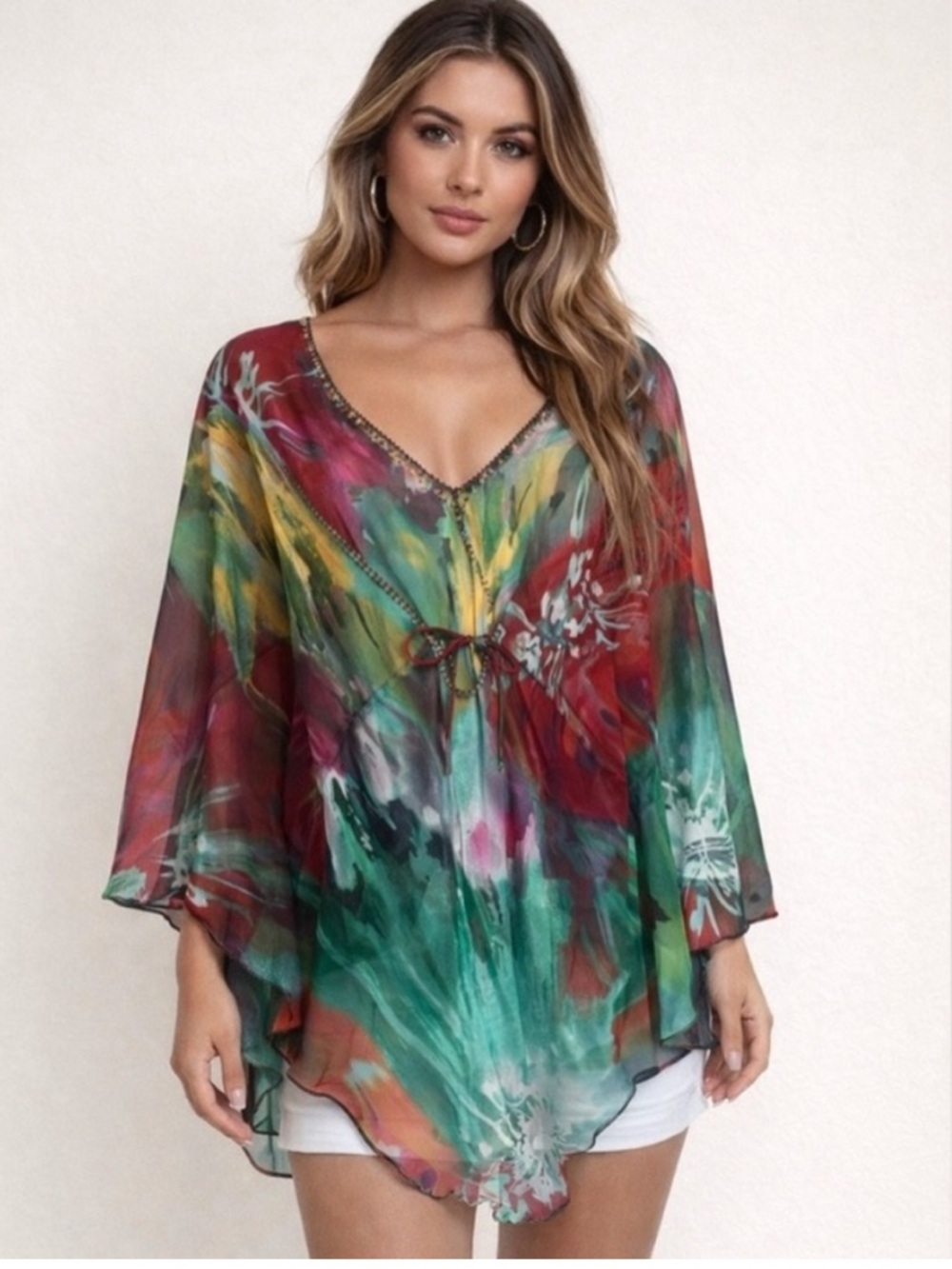 Hugging Kisses Multi-Color Sheer Top with Colorful Stones